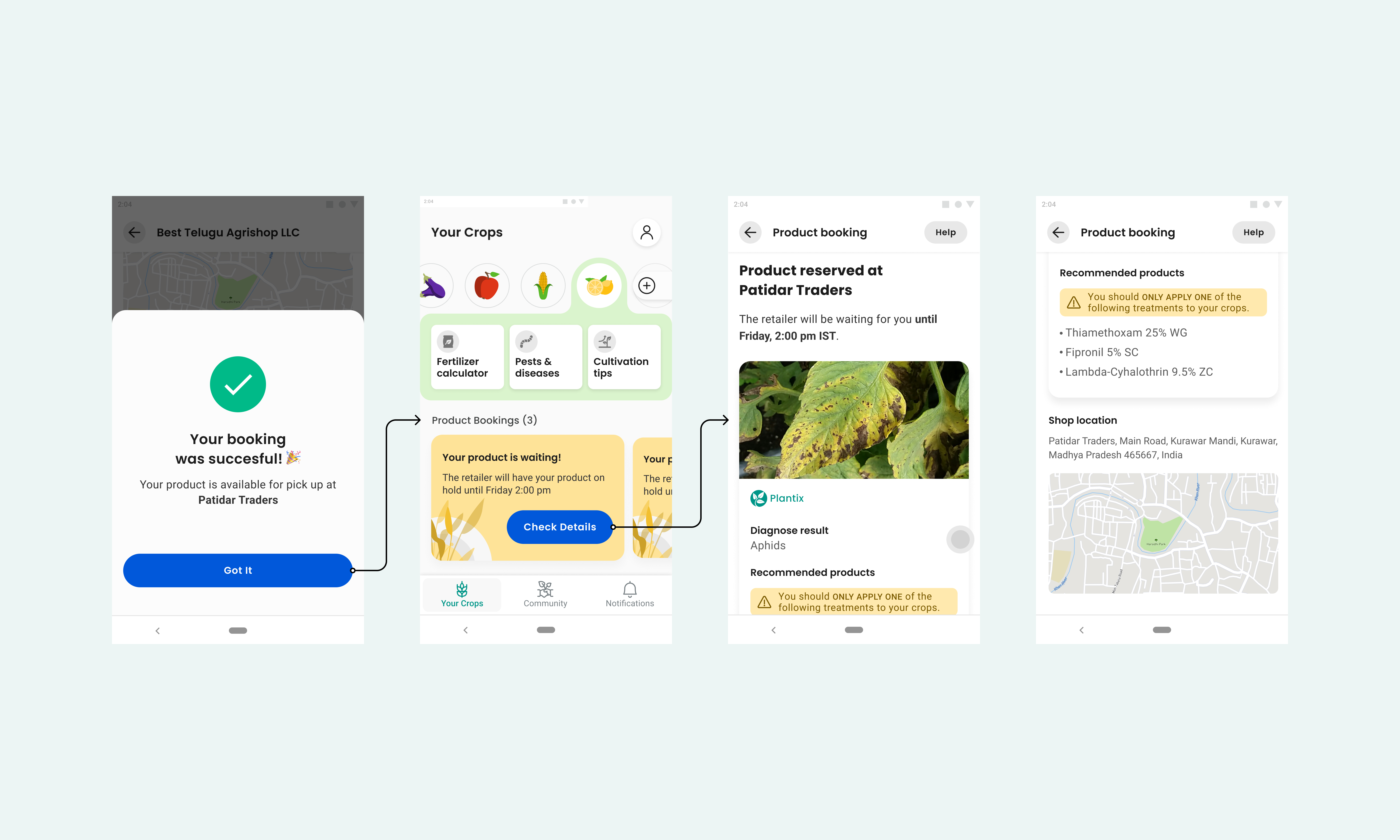 Screens of the success flow