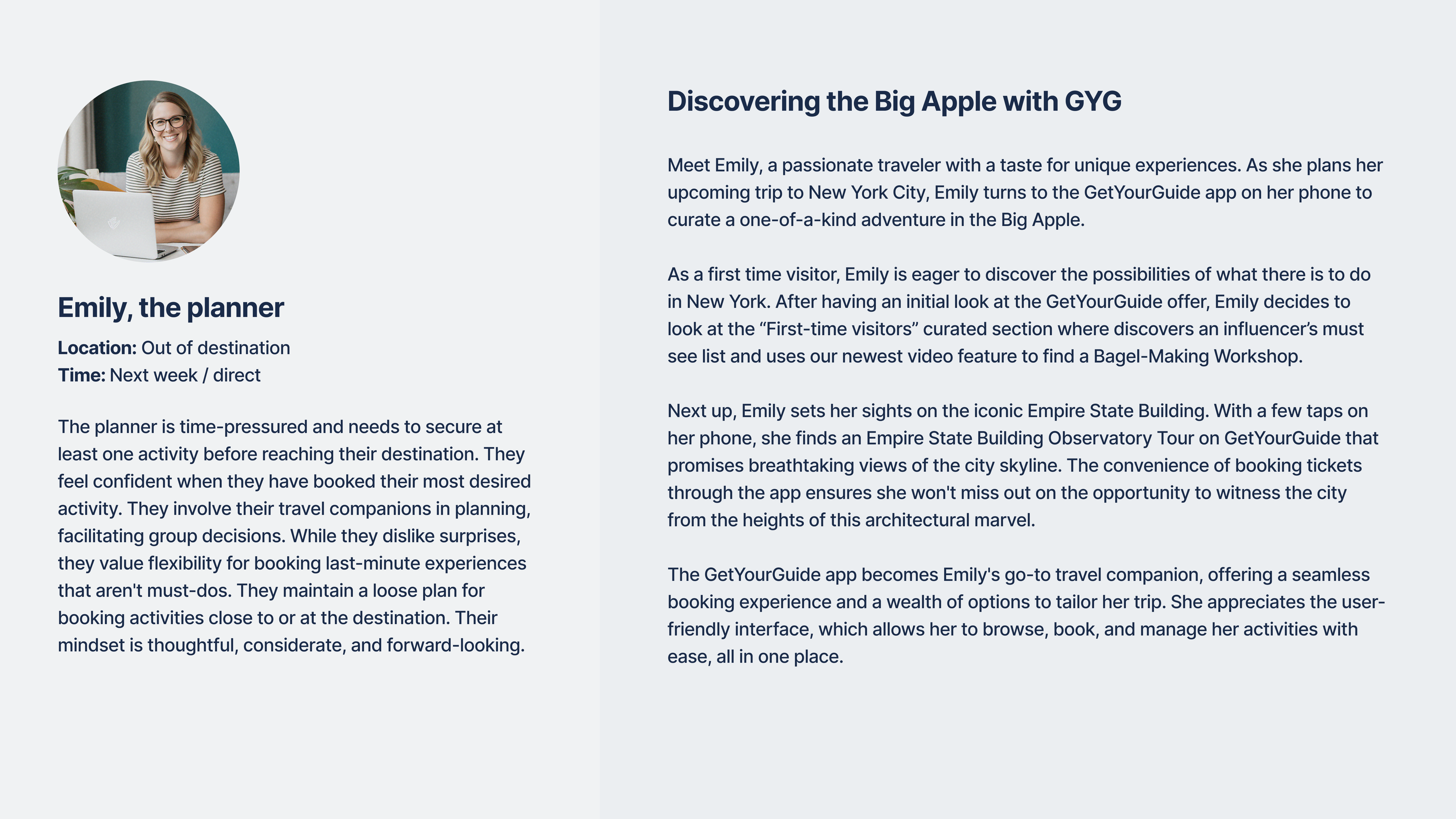 User story and GetYourGuide user persona