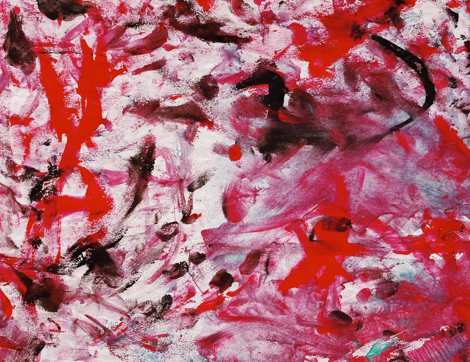 Abstract painting with mix of dark red, black and white